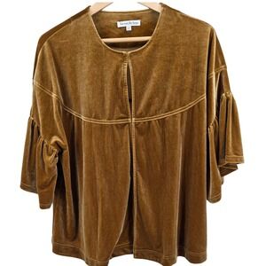 See and Be Seen Velvet Swing Jacket Bell Sleeve Brown S/M Bohemian‎ Cardigan